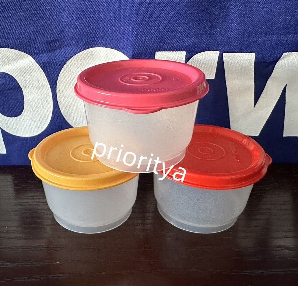 Tupperware 4oz / 120ml Snack Cup Clear Container Red Pink Yellow Seal Set 3 New