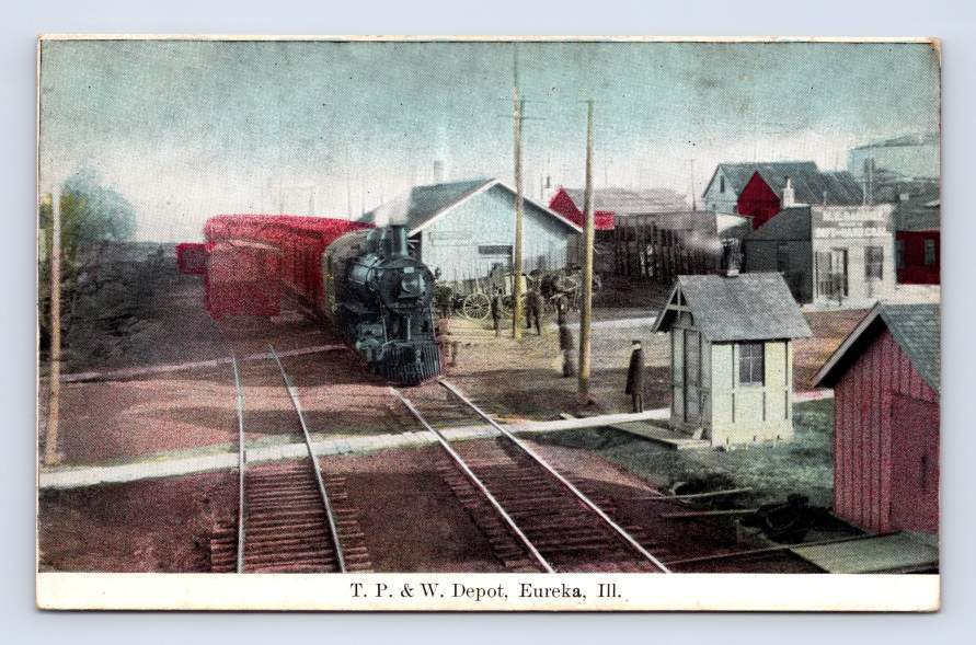 TP&W Railroad Depot EUREKA Illinois Woodford County Antique Train Station 1910s