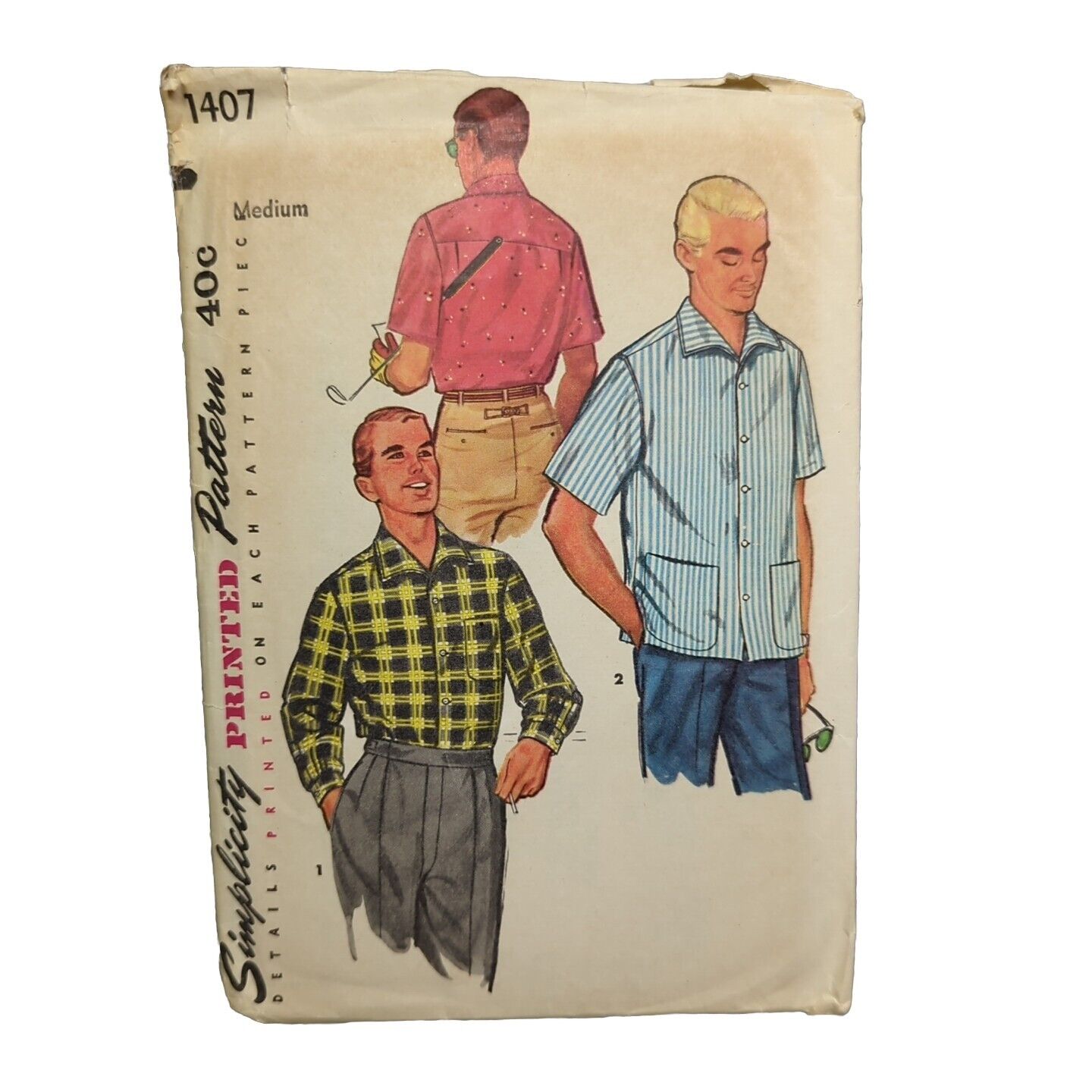 Antique 1950’s Simplicity 1407 Men’s Shirt Sewing Pattern Medium 38-40