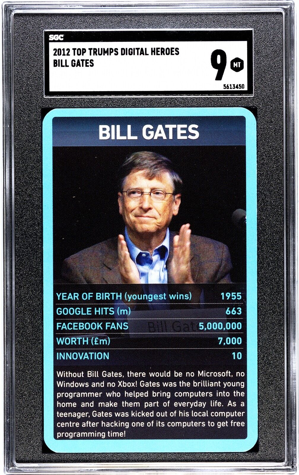 Bill Gates 2012 Top Trumps Digital Heroes SGC 9 Mint Rookie Card Pop 1 - RARE