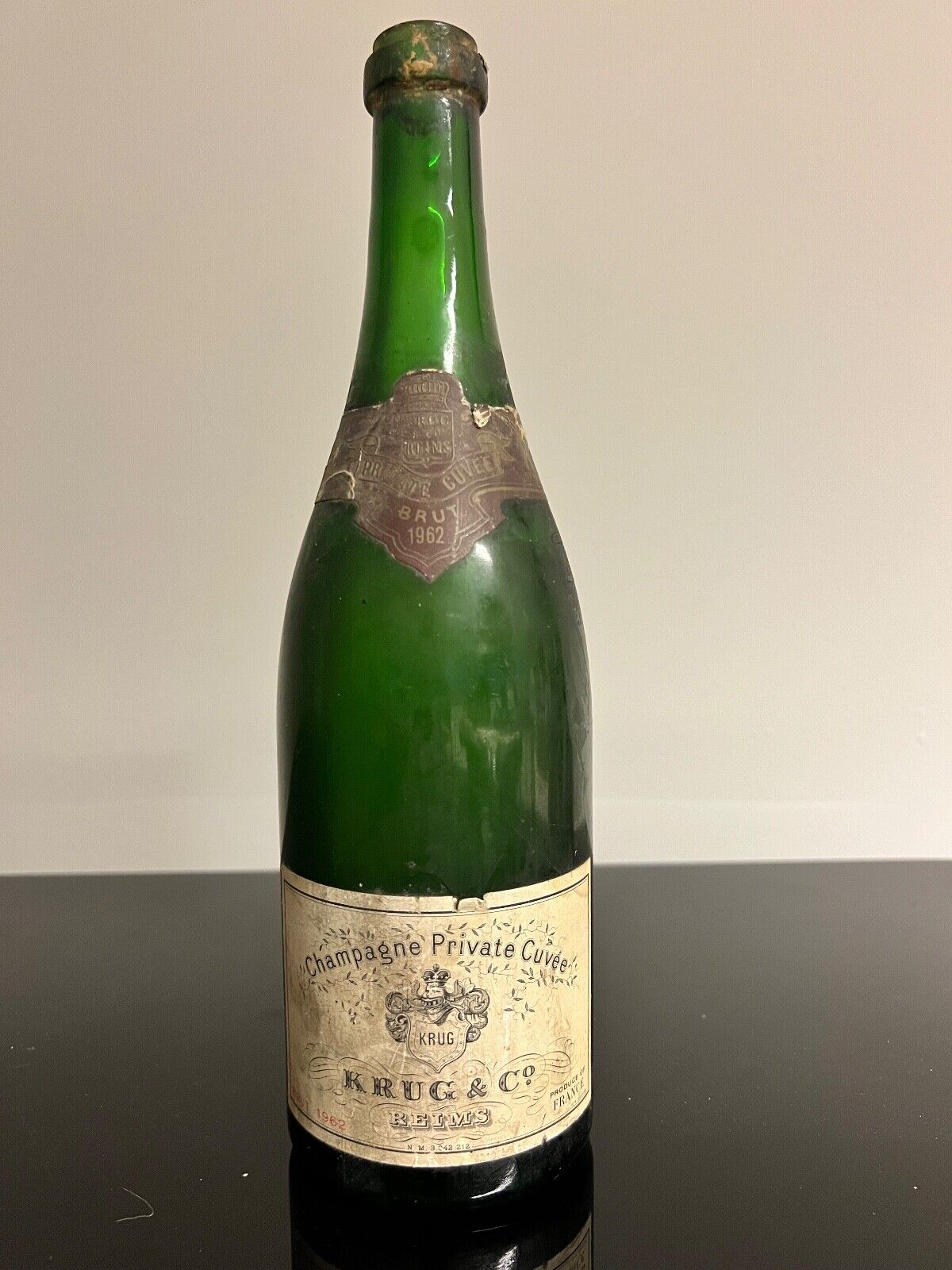 Very rare Krug Vintage Champagne 1962 Empty Wine Bottle