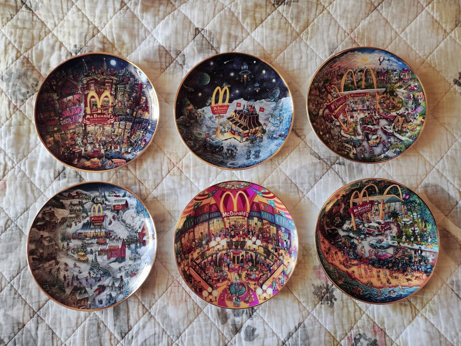 Full Set of 6 Franklin Mint McDONALD\'S COLLECTOR PLATES by Bill Bell - 1994