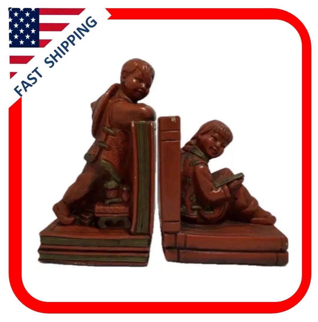 Vintage 1964 Universal Statuary Corp Asian Boy and Girl Bookends