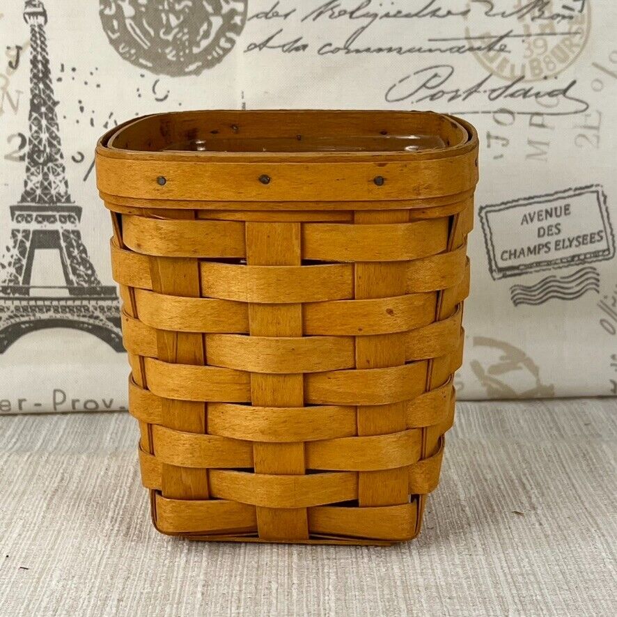 Longaberger 2000 Small Spoon Basket with Plastic Protector 5.5 x 5.5 x 6