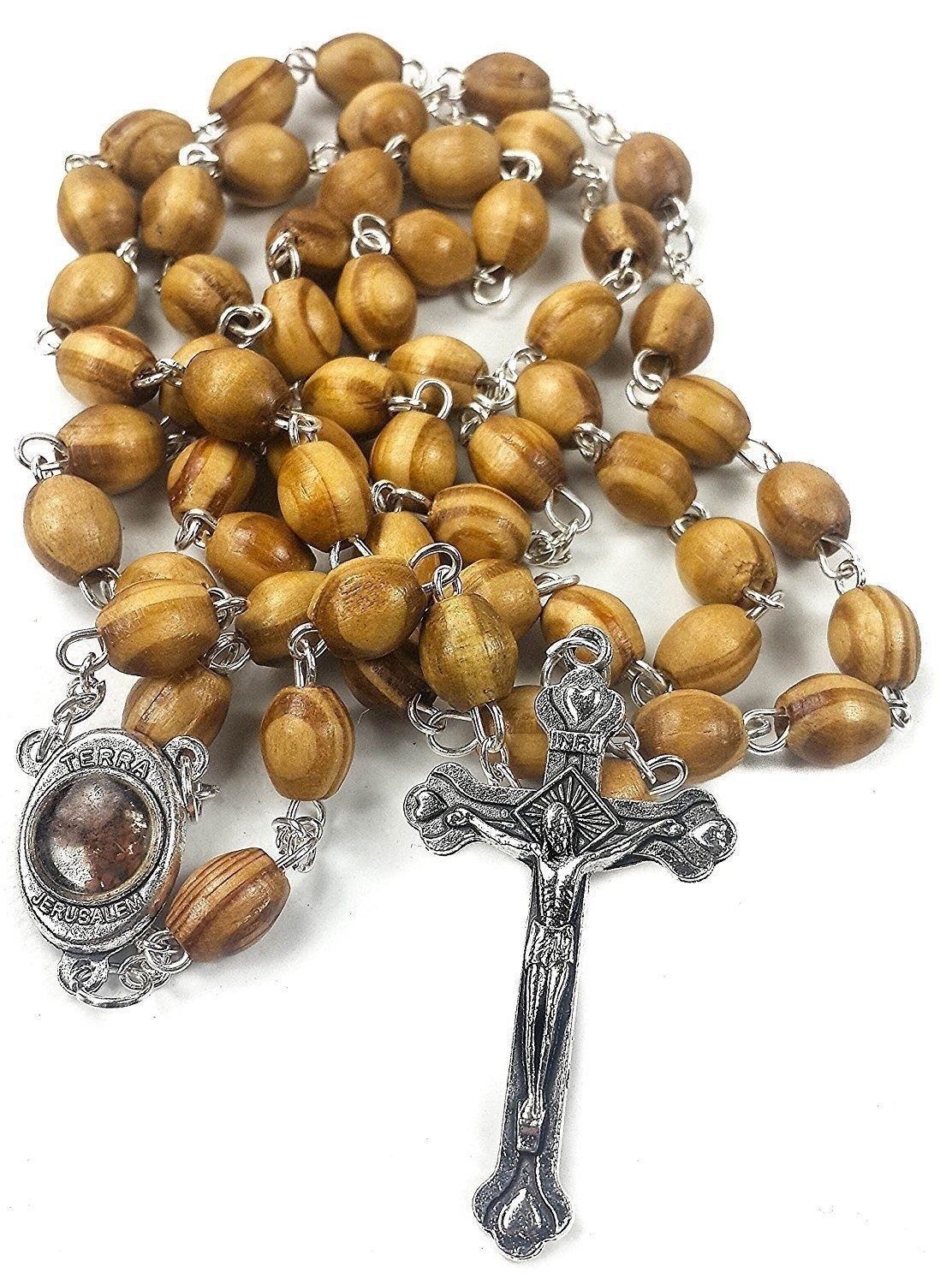 Catholic Rosary Olive Wood Necklace Handmade in Jerusalem Holy Land Prayer Faith