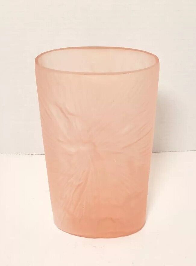 Frosted Art Nouveau Deco Glass Vase Pink Satin Vintage Salmon Oval