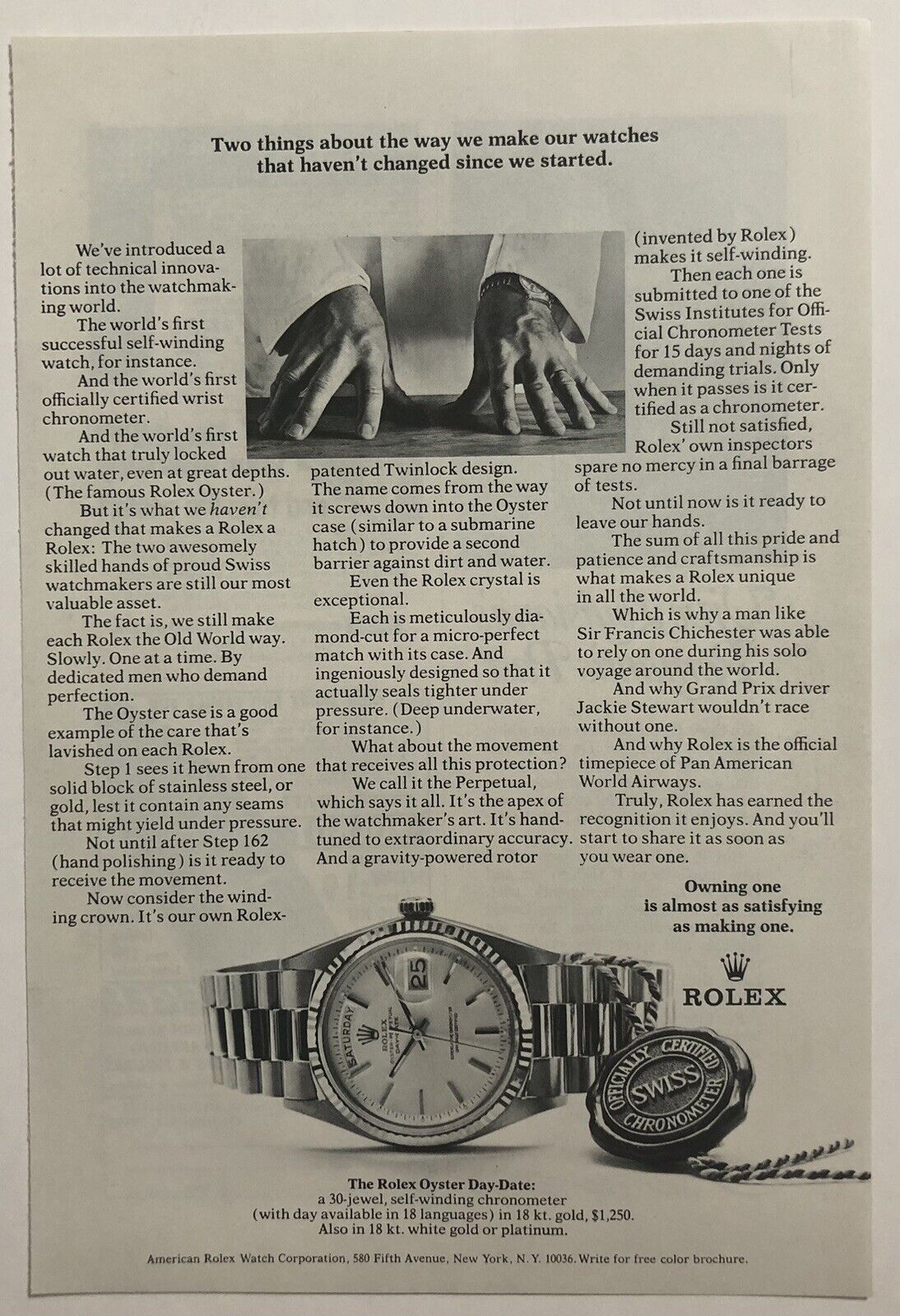 Vintage 1971 Original Print Advertisement Full Page - Rolex Two Things