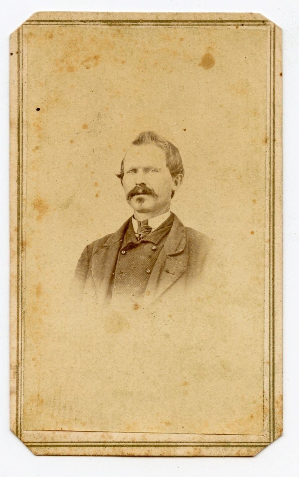 Moustached Man, Vintage CDV Photo with Two Cents Stamp on the back