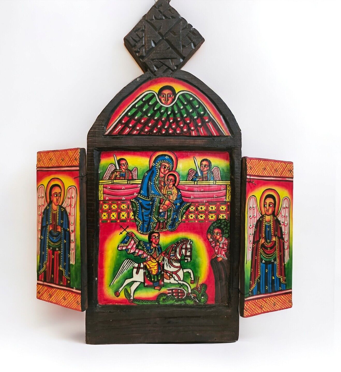 Ethiopian Wooden Icon Hand Painted African Art Christian Ethnic Orthodox 