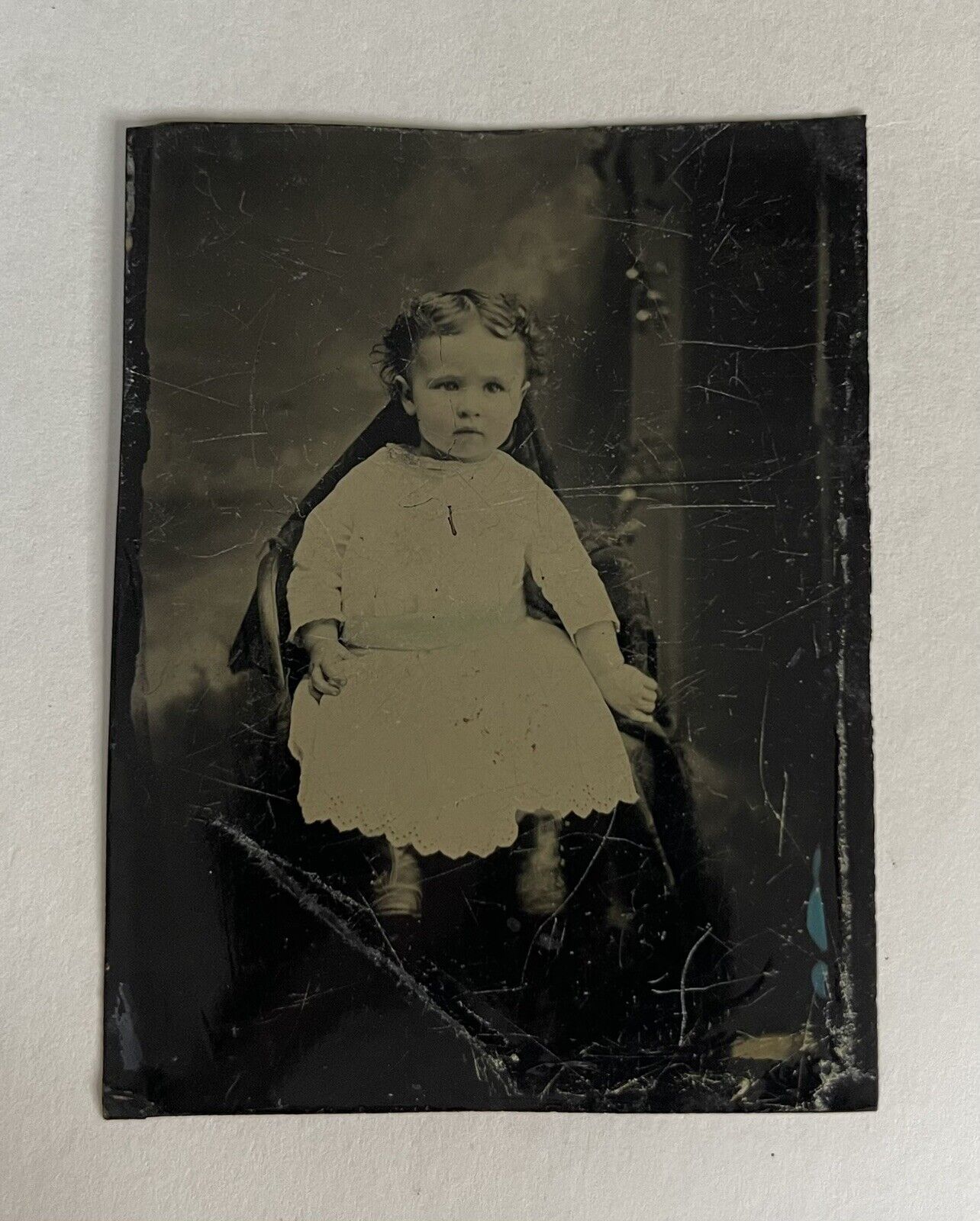 Antique Victorian Old Tintype Photo Cute Little Girl Child Tin Type