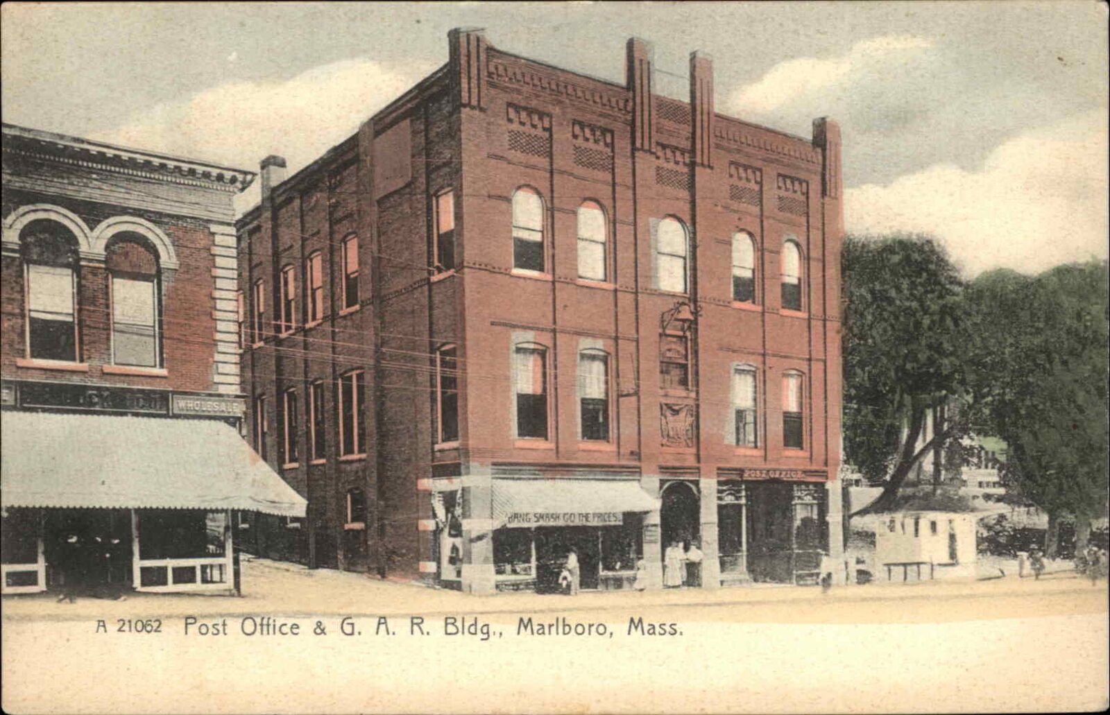 Marlboro MA Post Office GAR Bldg c1905 Rotograph Postcard