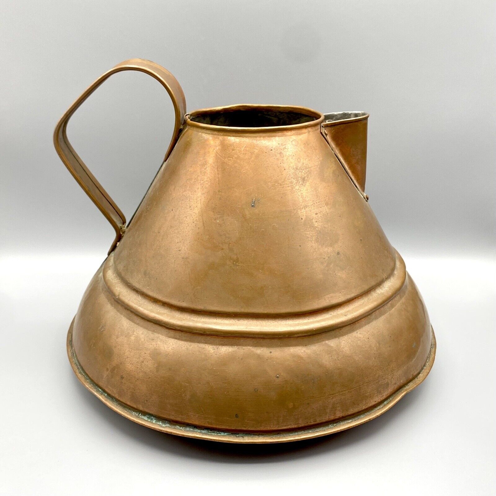 Antique Copper Pitcher Kettle Jug Handmade Large Wide Bottom Vase Centerpiece