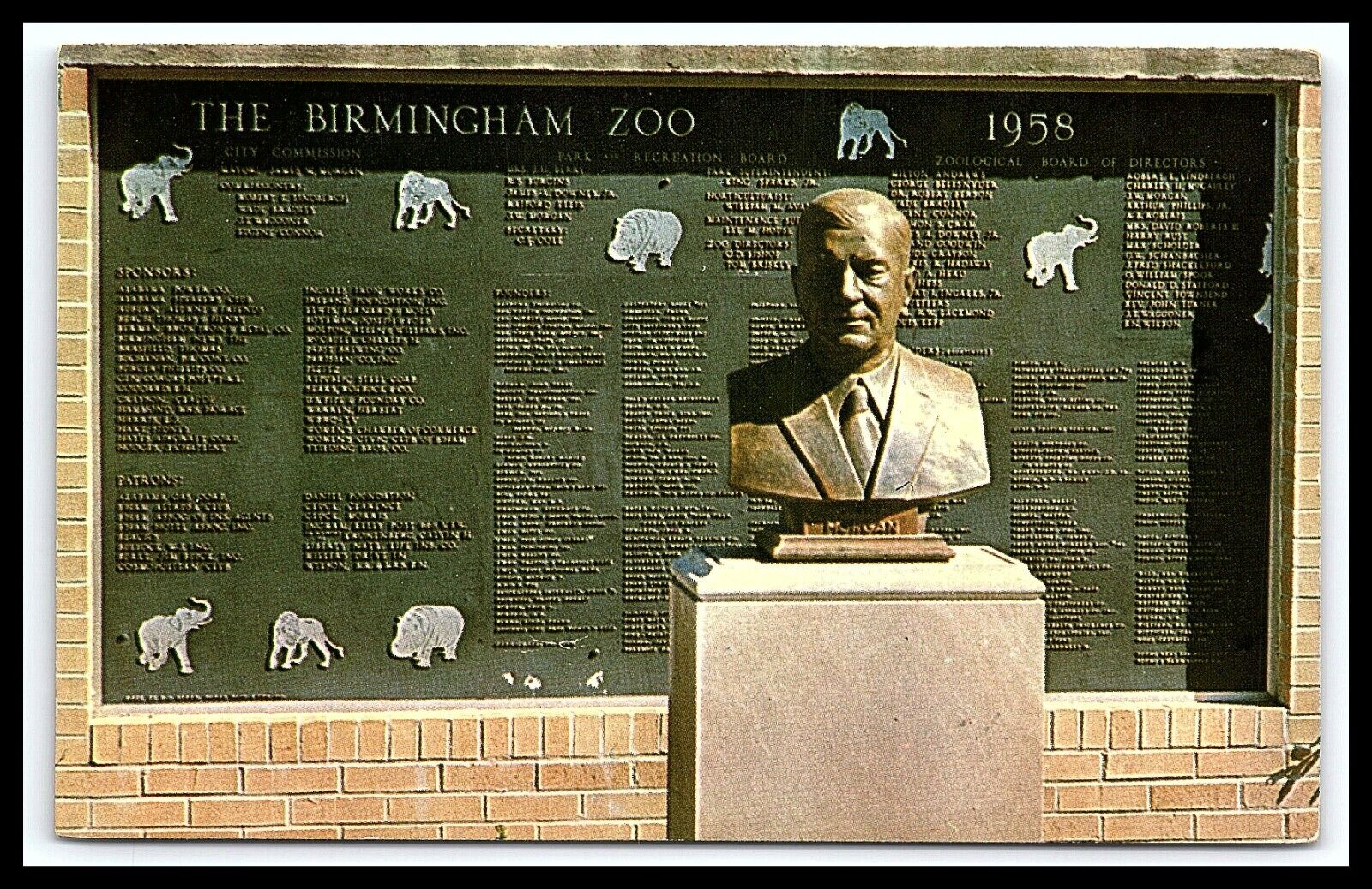 Birmingham Alabama Memorial Plaque and Bust Postcard Jimmy Morgan Zoo  pc132