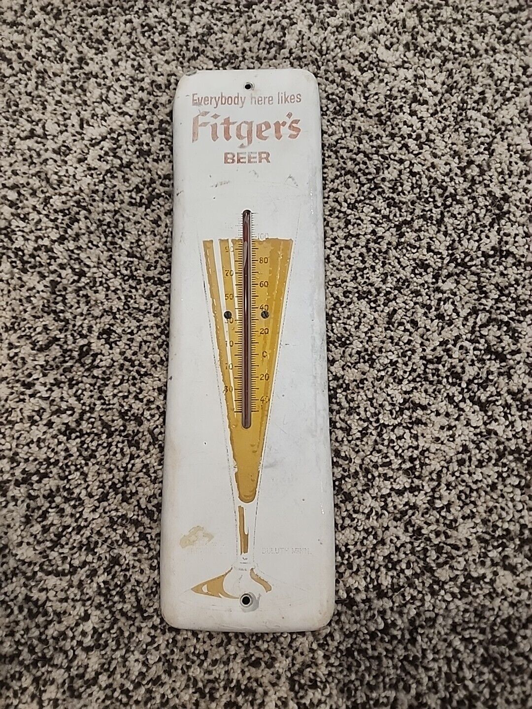 Vintage Fitger's Brleer Metal Thermometer Duluth MN