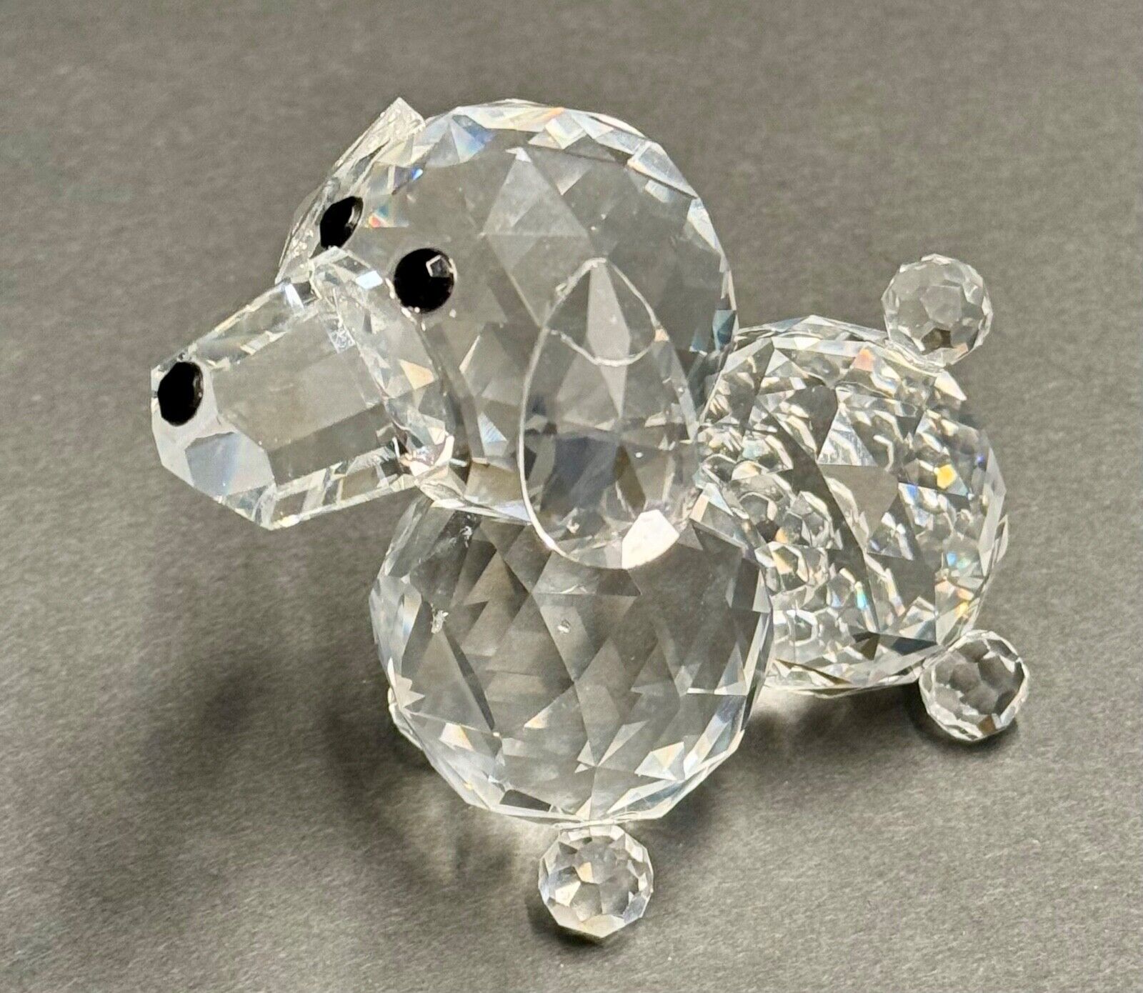 Clear Faceted Cut Glass Crystal Poodle Figurine Black Eyes & Nose  4\