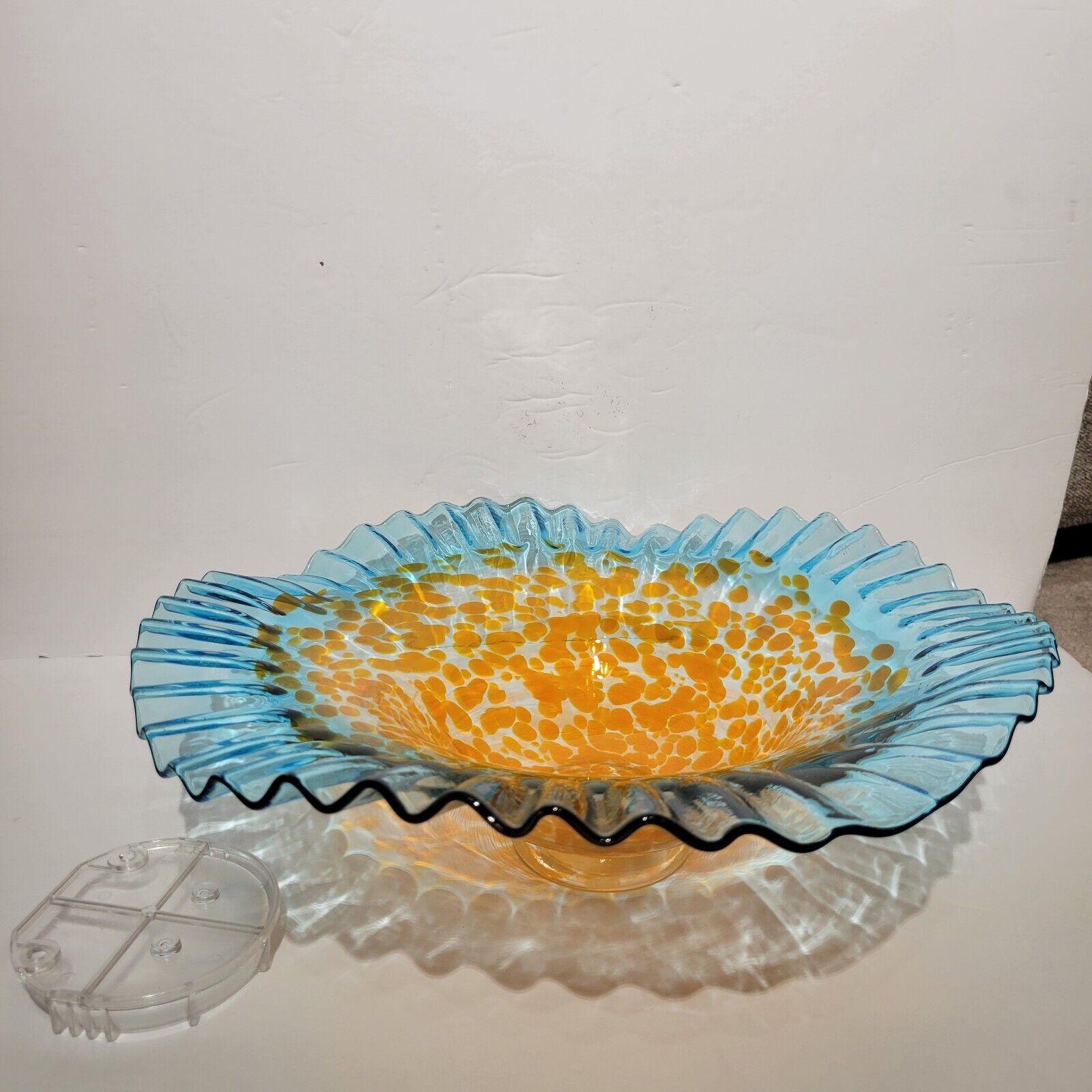 Rare Murano Iridescent Glass Pattern Colorful Swirls Footed Bowl wall mount