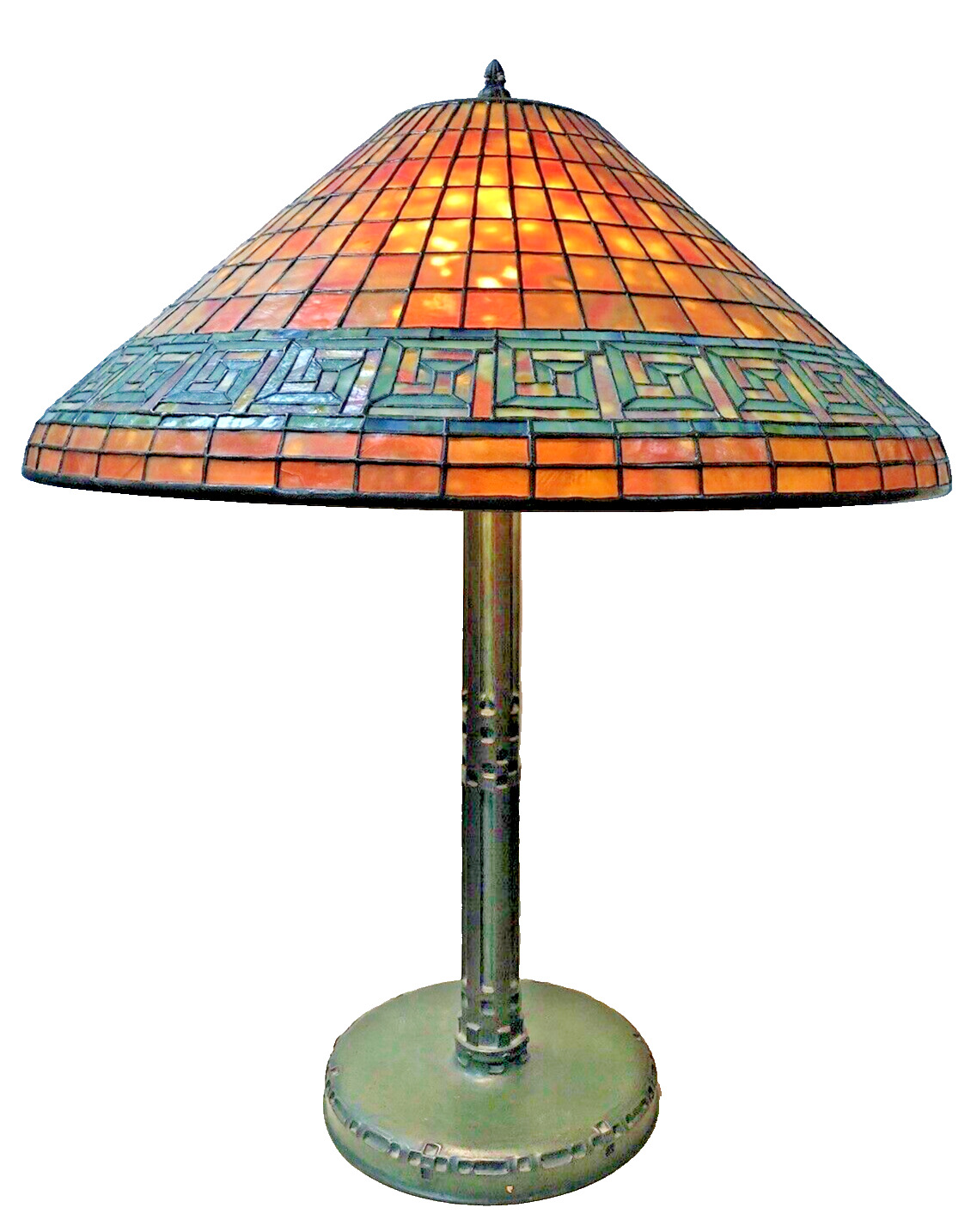 Antique Original Tiffany Studio New York Greek Key Table Lamp 1916