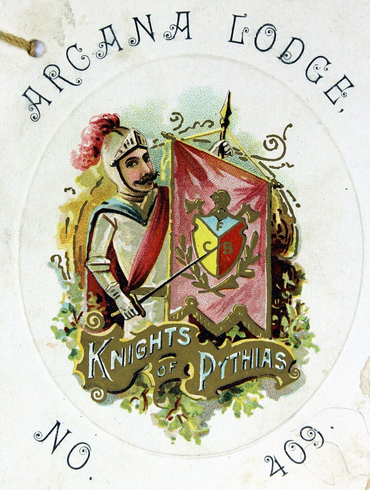 Antique 1895 ARCANA LODGE NO 409 Freemasonry Knights of Pythias Annual Ball Card