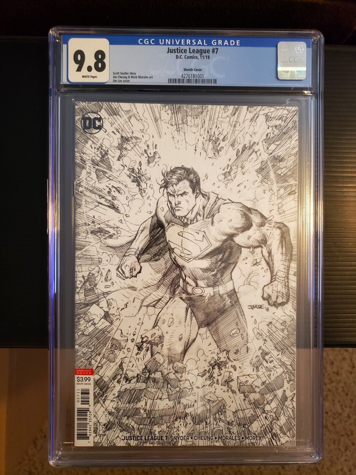Justice League #7 DC Comics 2018 Jim Lee 1:100 Superman Sketch Cover CGC 9.8