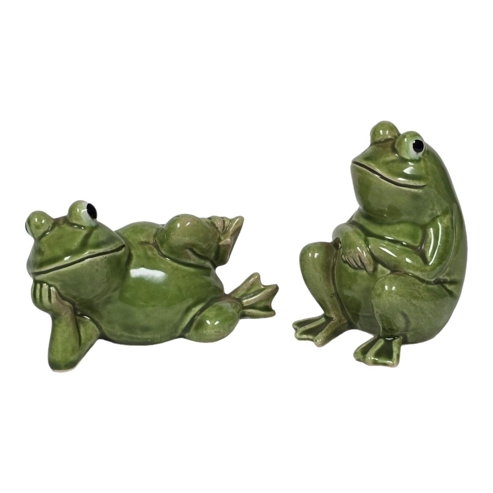 Vtg Norcrest Ceramic Anthropomorphic Chilling Frogs Salt & Pepper Shakers Japan