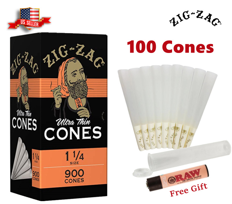 Zig-Zag® Ultra Thin Paper Cones 1 1/4 Size 100 Pack & Free Clipper Lighter US