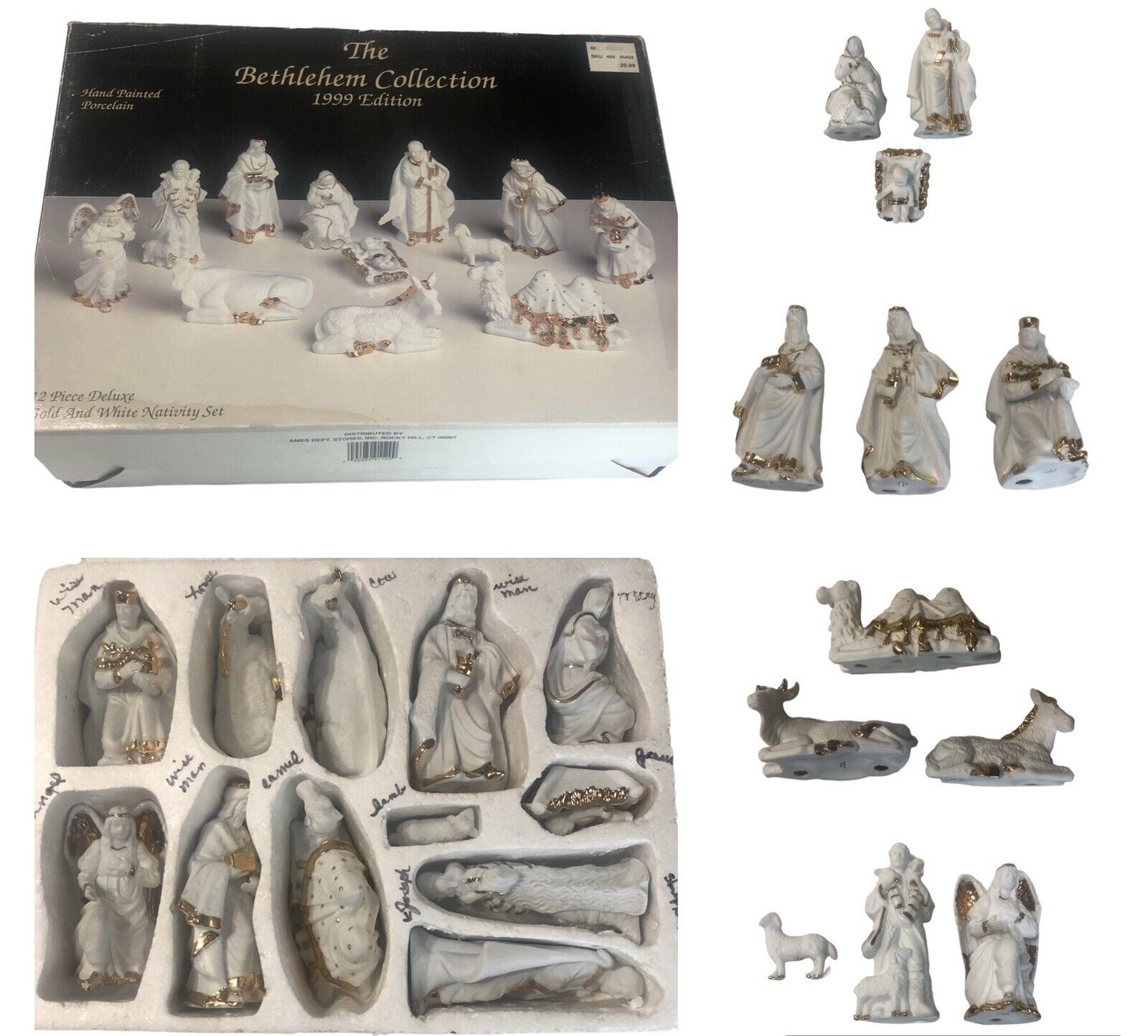Nativity Set The Bethlehem  1999 Collection Ames White Gold 12 Piece Jesus Box