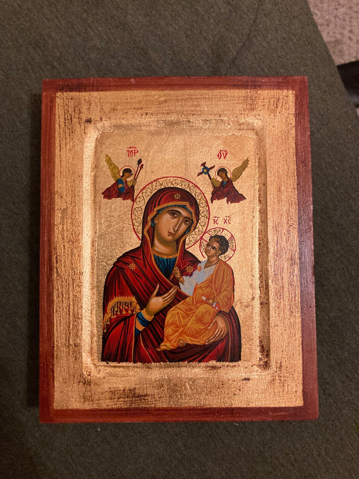 Hand Painted Eastern Orthodox Icon -Theotokos and Christ - Golden