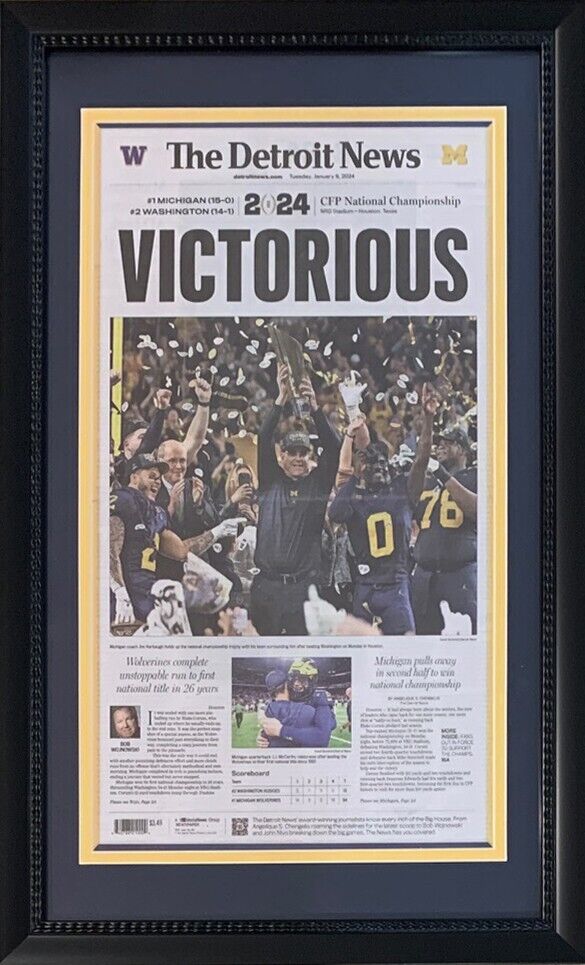 Michigan Wolverines 2024 National Champions VICTORIOUS Detroit Framed Newspaper