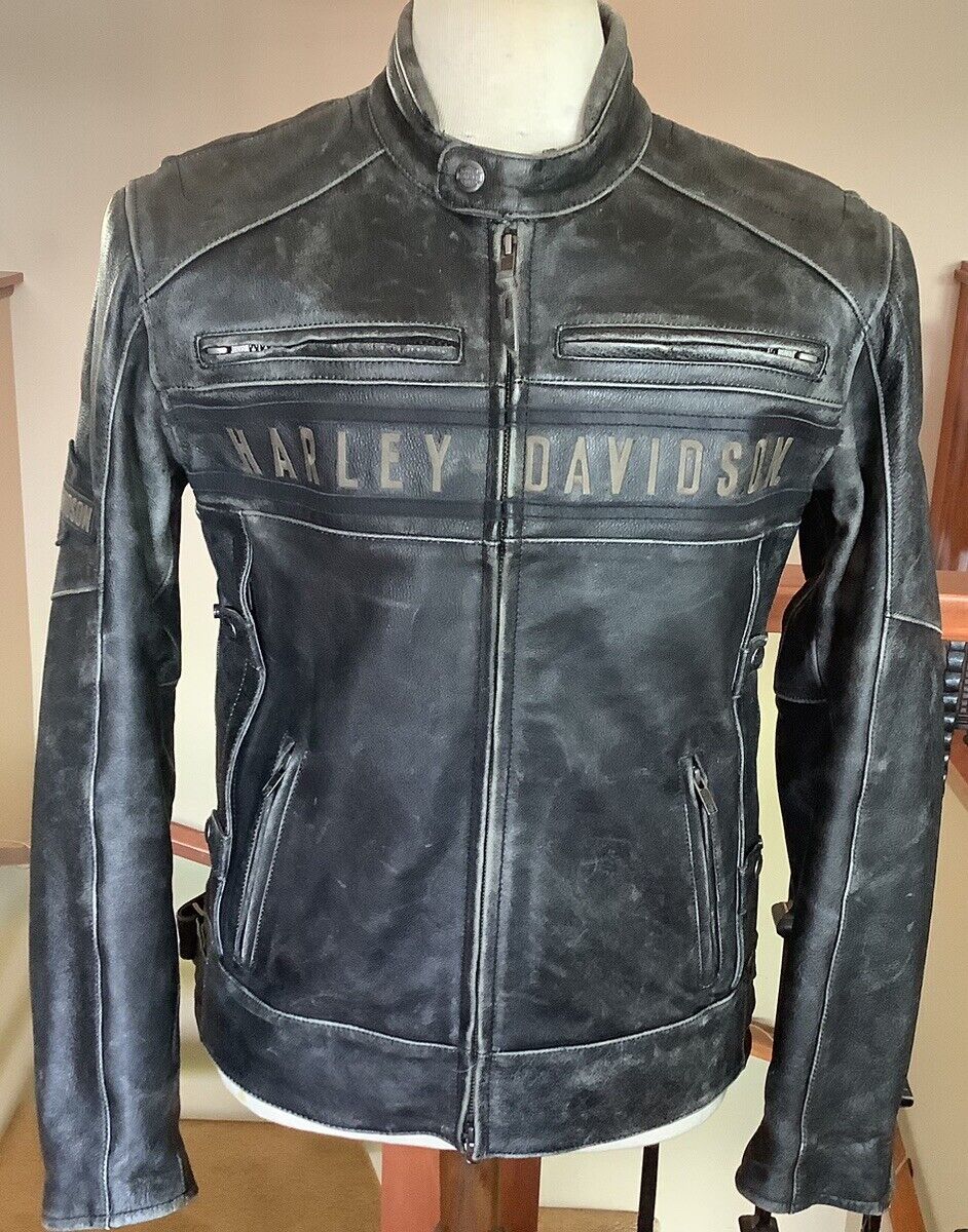 New HARLEY DAVIDSON Men’s MEDIUM Distressed Leather Riding Jacket