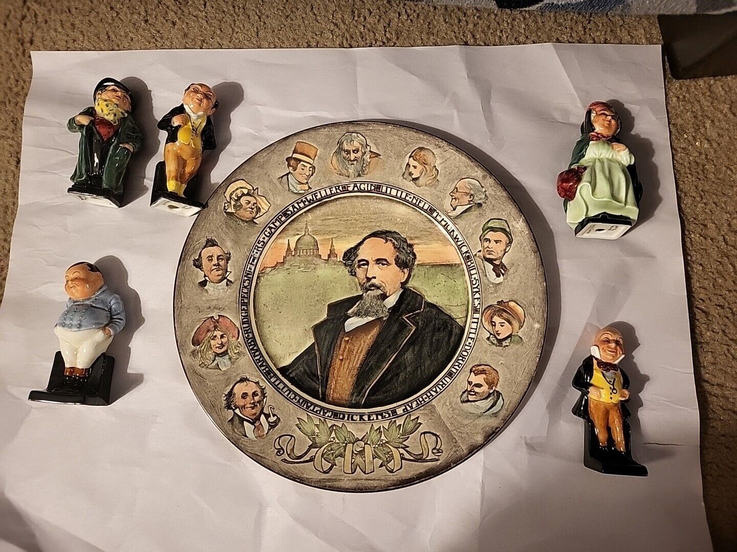 Royal Doulton Charles Dickens Collectible Plate And Figurines.