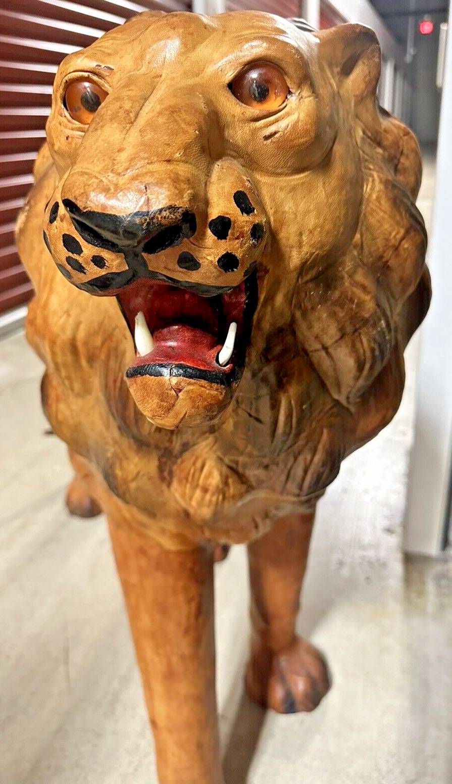 Rare Very Large Leather Lion Figurine