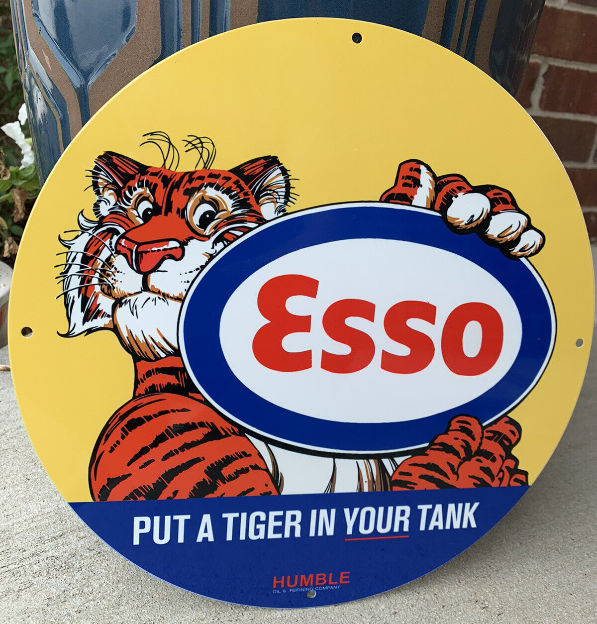 Vintage Esso Tiger Humble Pump Gasoline Metal Heavy Quality Sign