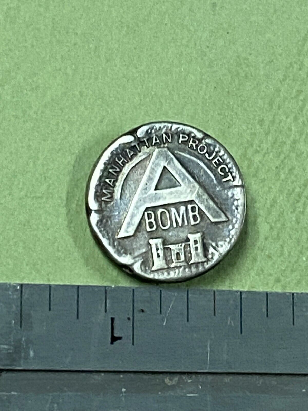 Original Oppenheimer WWII Manhattan Project A-Bomb Sterling Employee Pin Badge