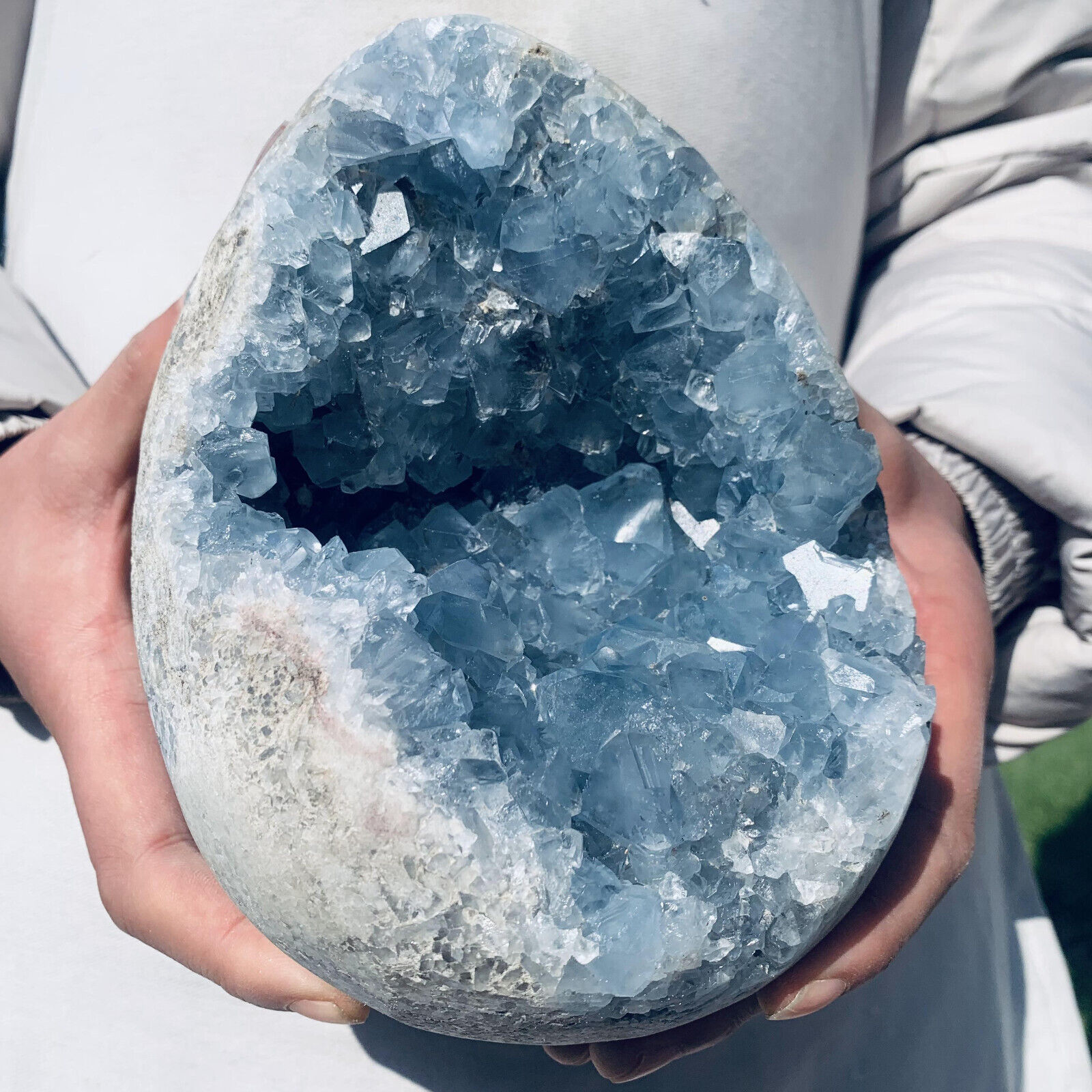 9.65LB Natural Beautiful Blue Celestite Crystal Geode Cave Mineral Specimen
