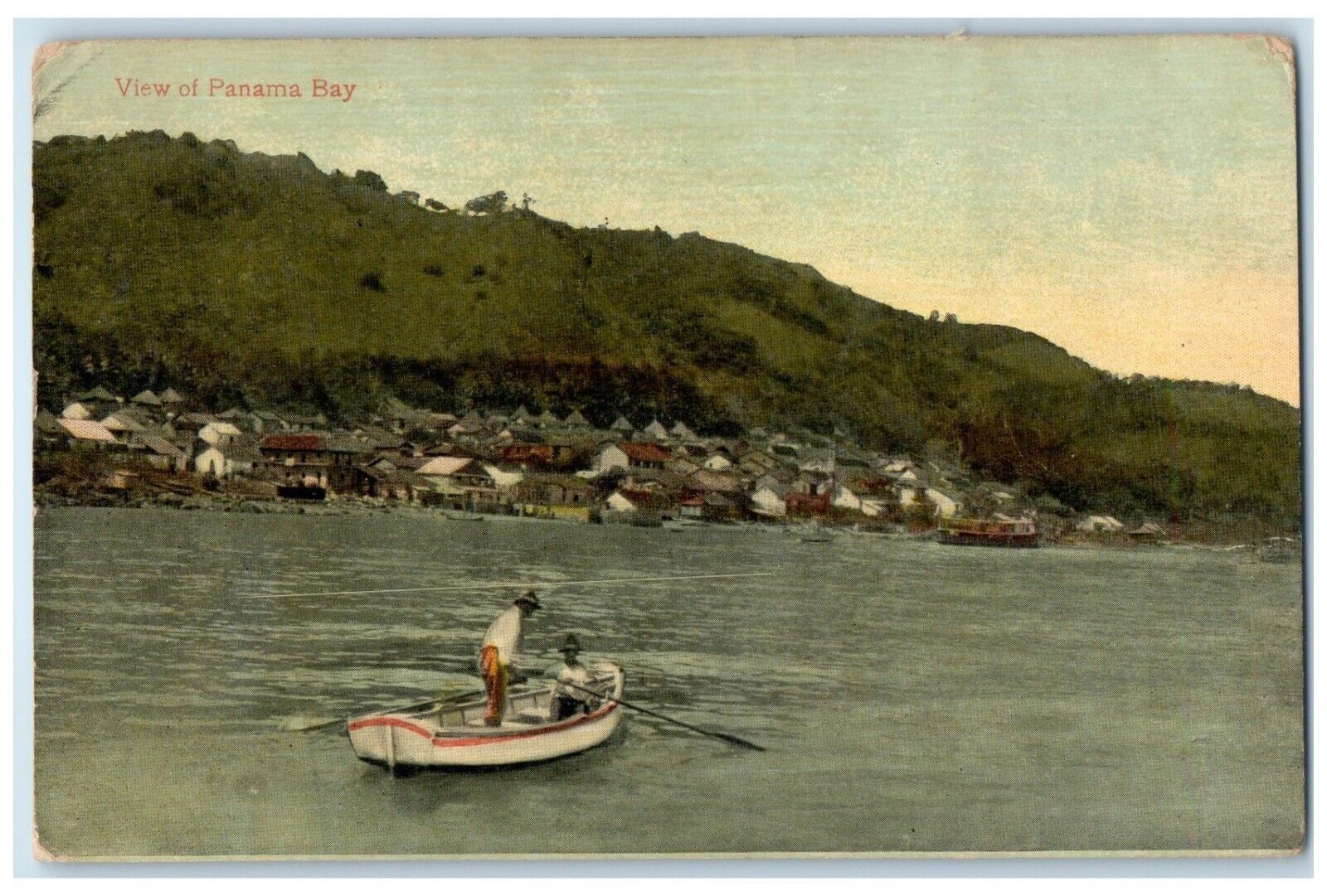 1903 Boat Canoeing Houses View at Panama Bay Antique Posted Postcard