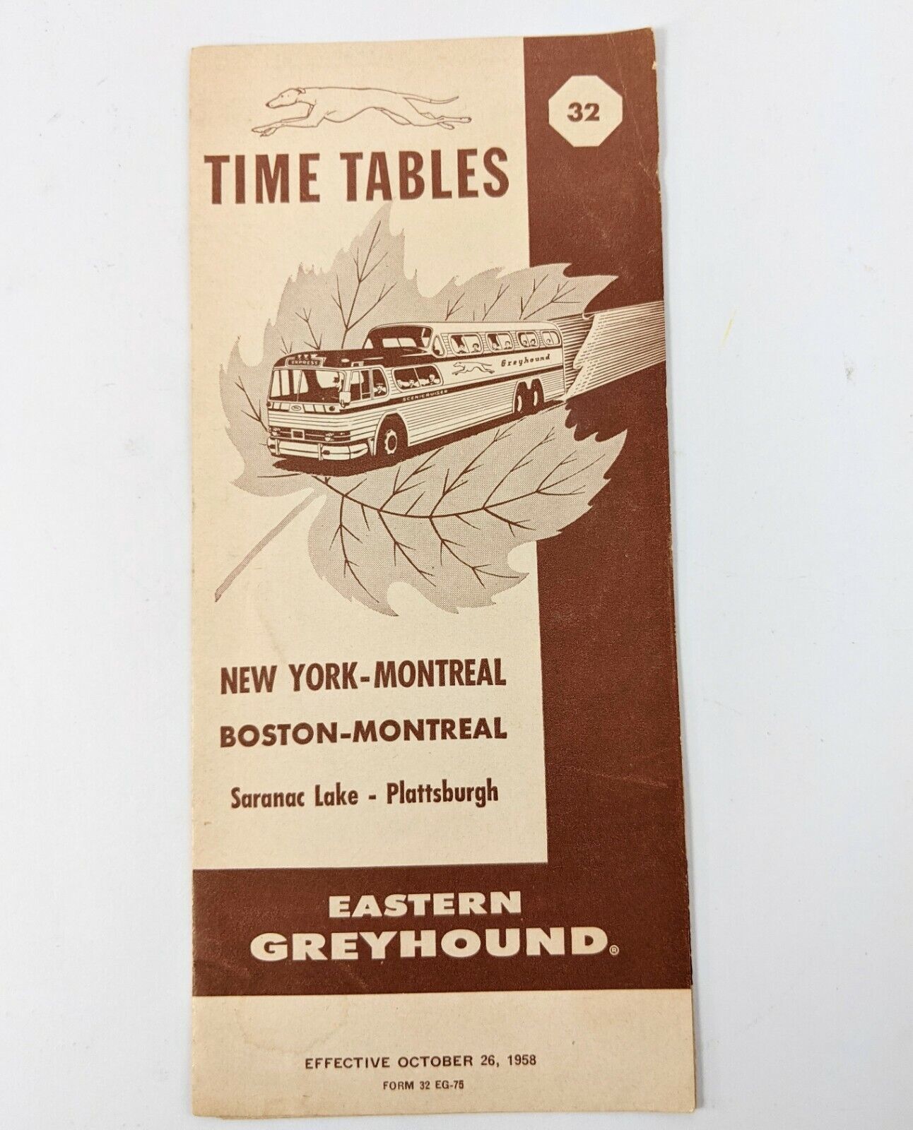 1958 New York Boston Montreal Greyhound Bus Time Table Pocket Brochure 32