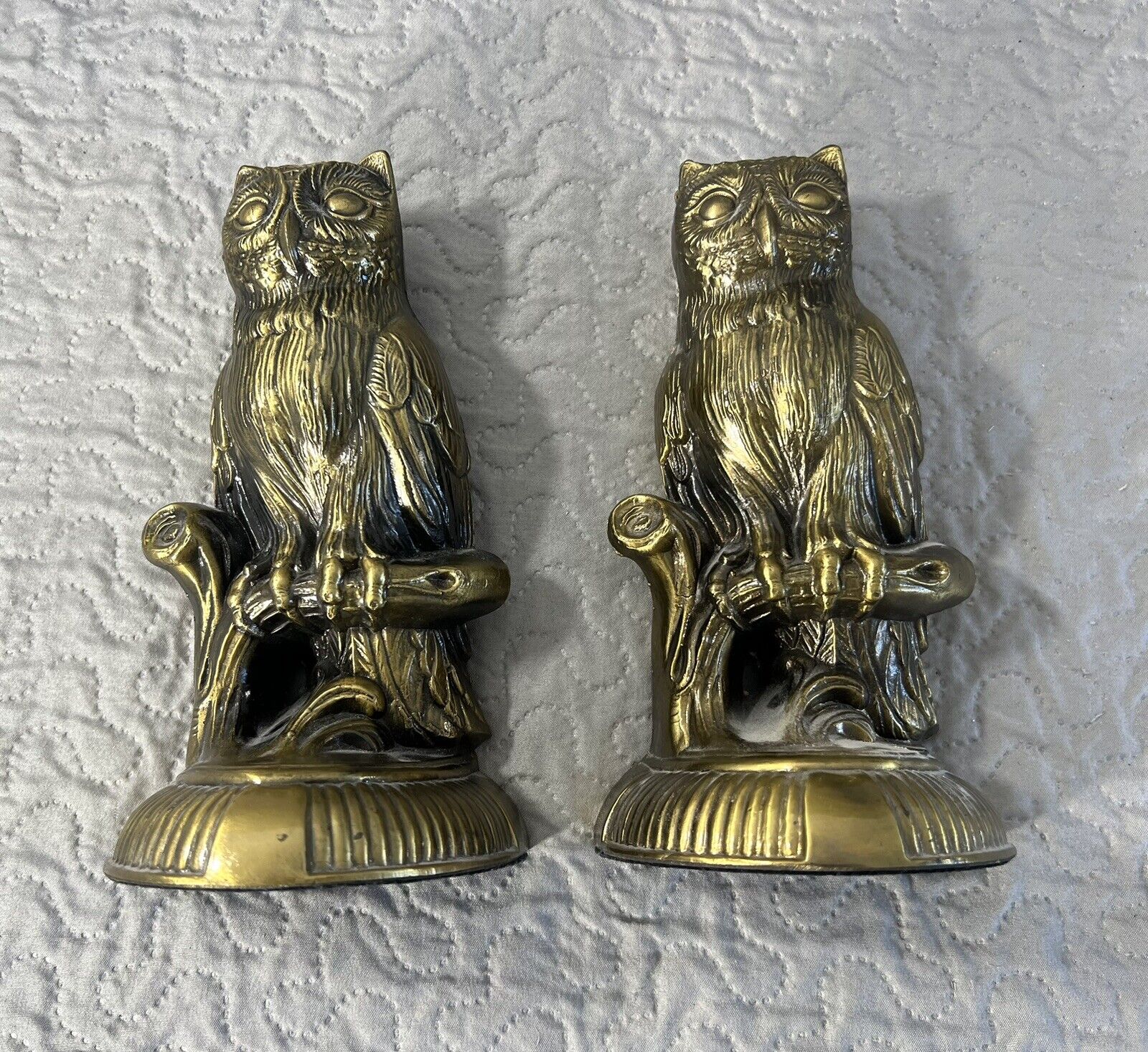 Vintage 1974 SCC Brass Metal Owl Bookends 8 1/4\