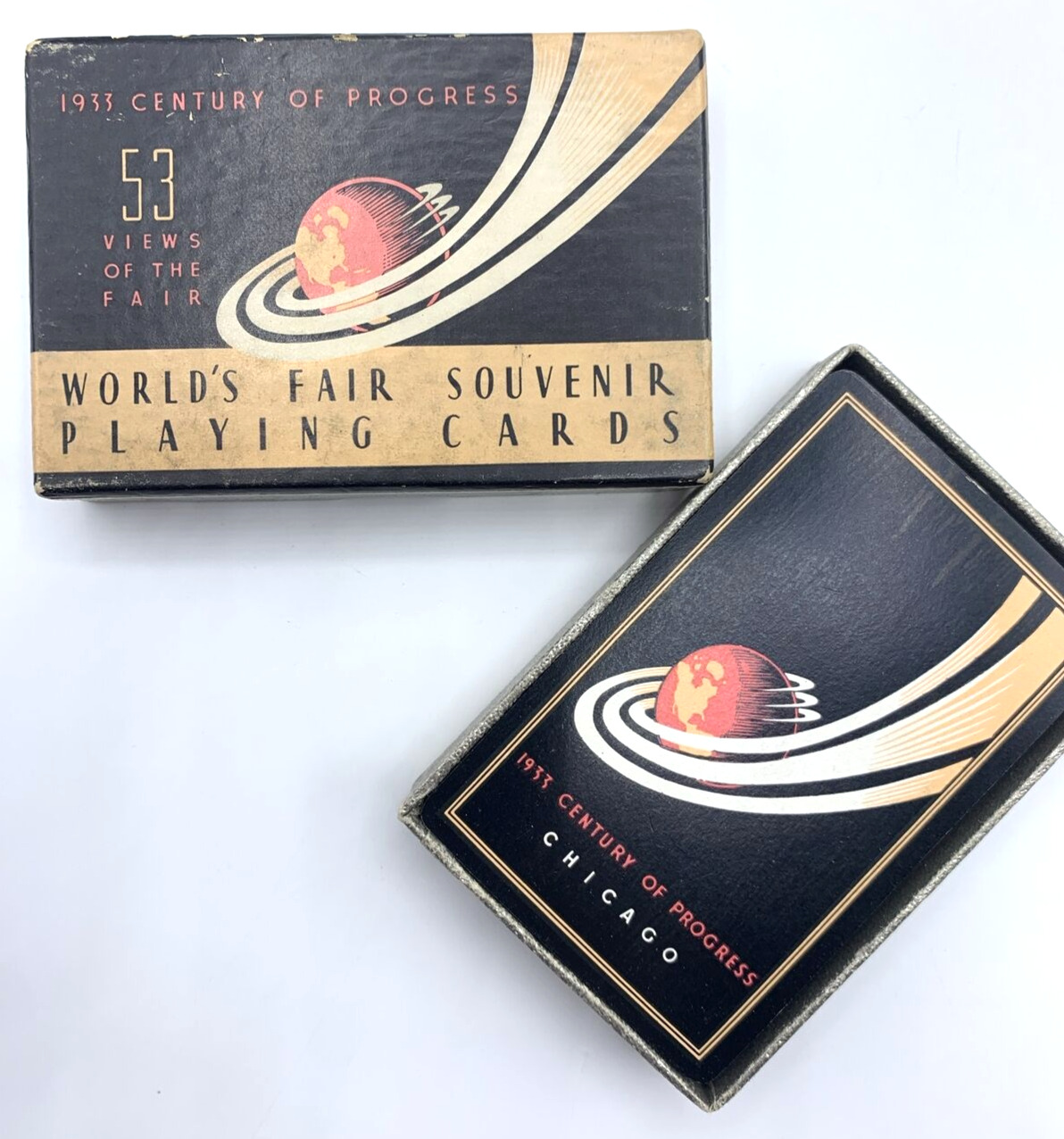 1933 Chicago Worlds Fair Playing Cards Black Souvenir 53 Views Complete