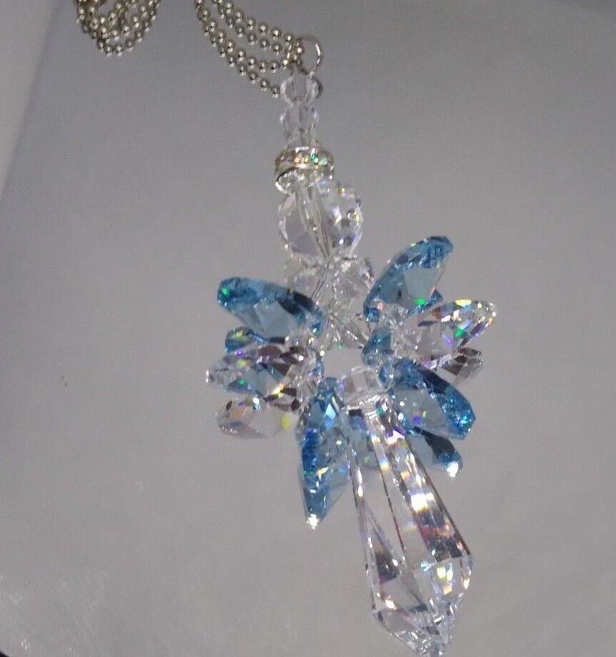 Handmade w/ Swarovski Crystal Aquamarine Angel Suncatcher/ Prism/ Ornament