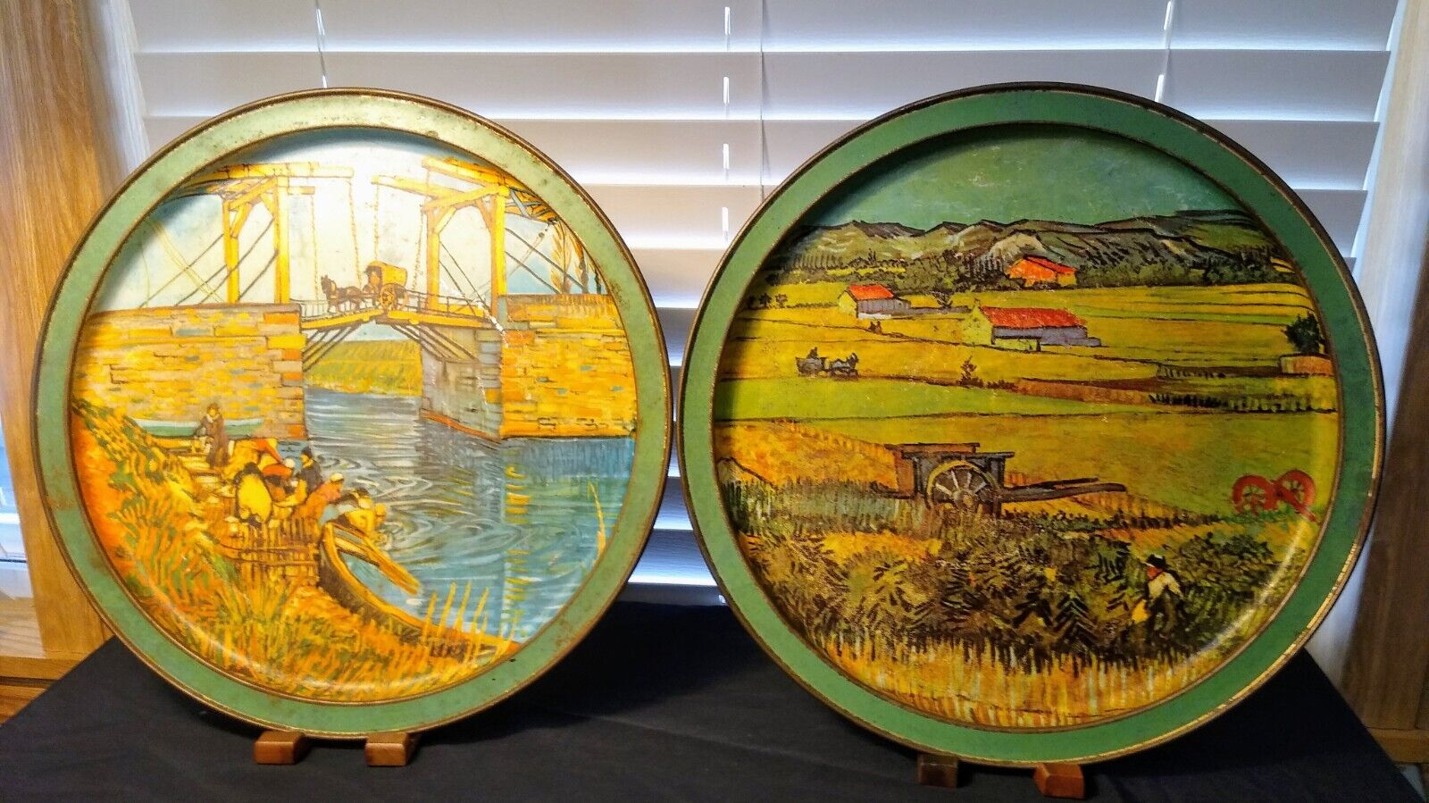 Two Sunshine Biscuit Tin Lids Vincent Van Gogh\'s Art Land & Art Langlois Bridge