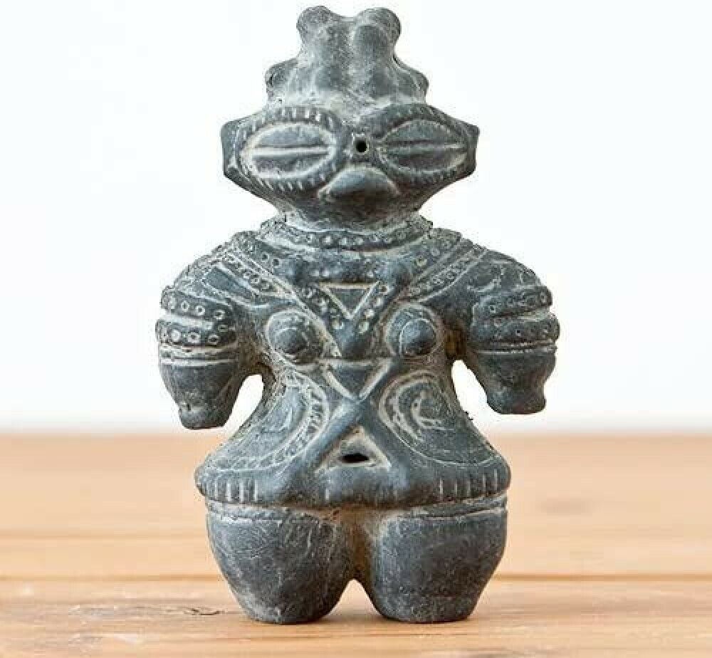 Japanese Dogu Jomon period Clay statue Earthen figure Doll Ancient Black 11.7cm
