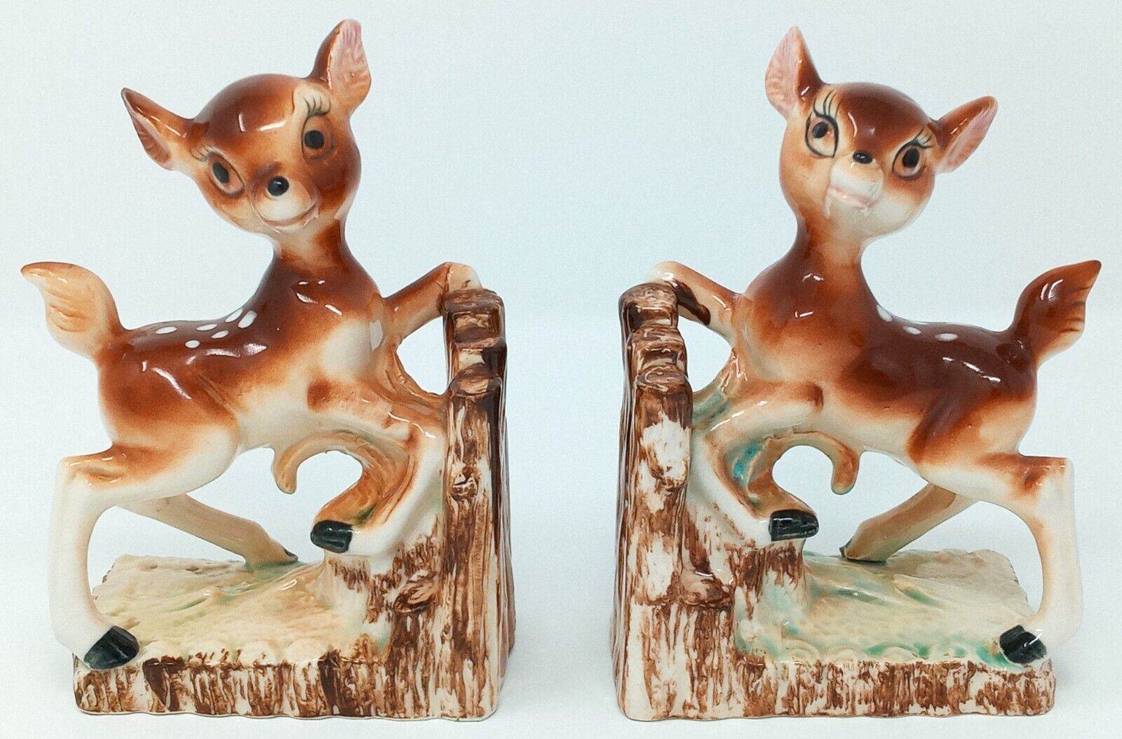 Pair of Rare vintage 1950s or 1960s Deer fawn Ceramic Bookends decorative kitsch