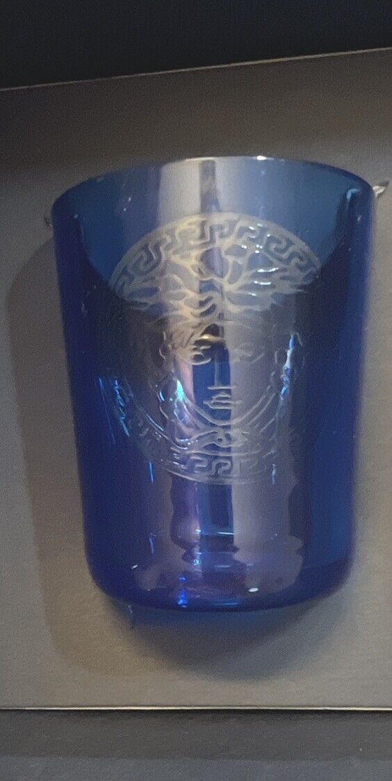 VERSACE MEDUSA  LIGHT BLUE GLASS VOTIVE CANDLE HOLDER BY ROSENTHAL GLASS