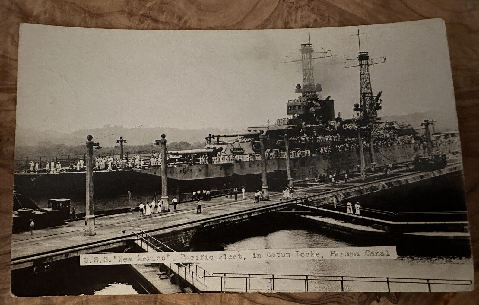 Antique Postcard U.S.S. “New Mexico”, Pacific Fleet Gutan Locks Panama Canal
