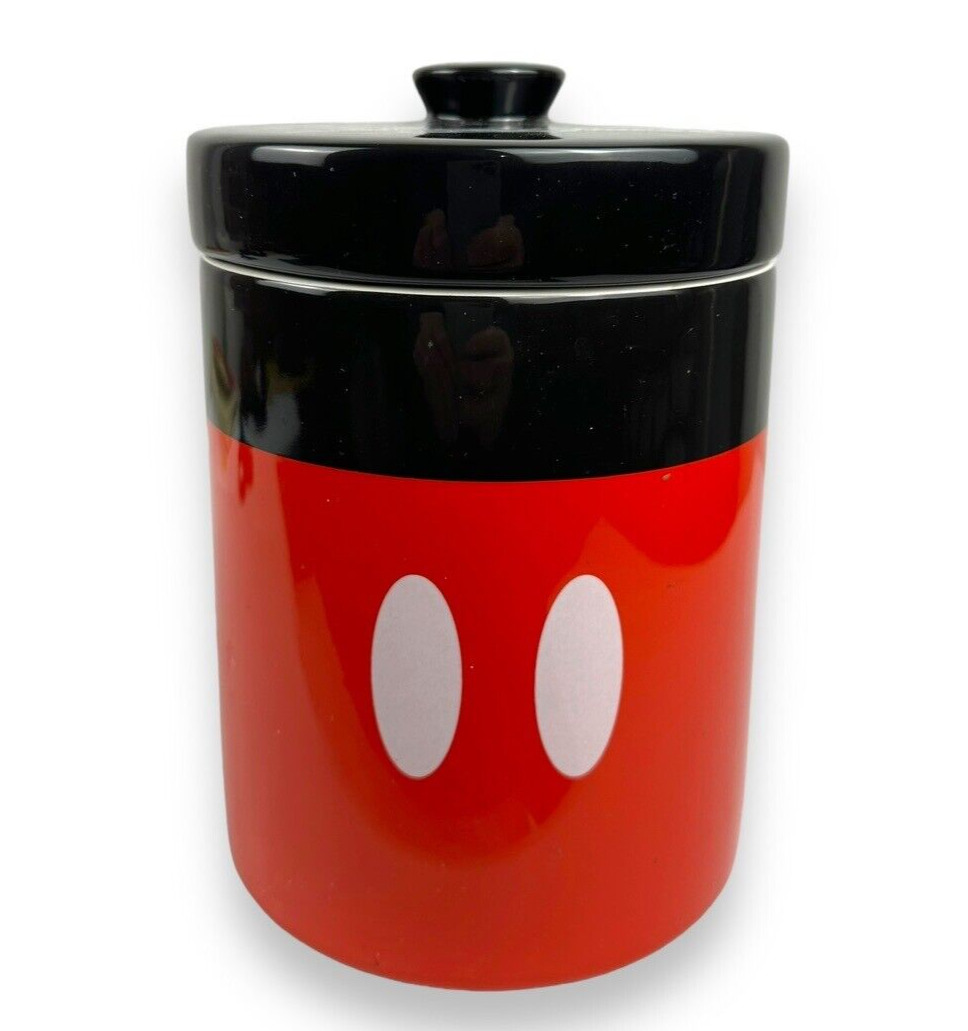 Mickey Mouse Ceramic Cookie Jar Canister with Lid Red and Black Disney Parks