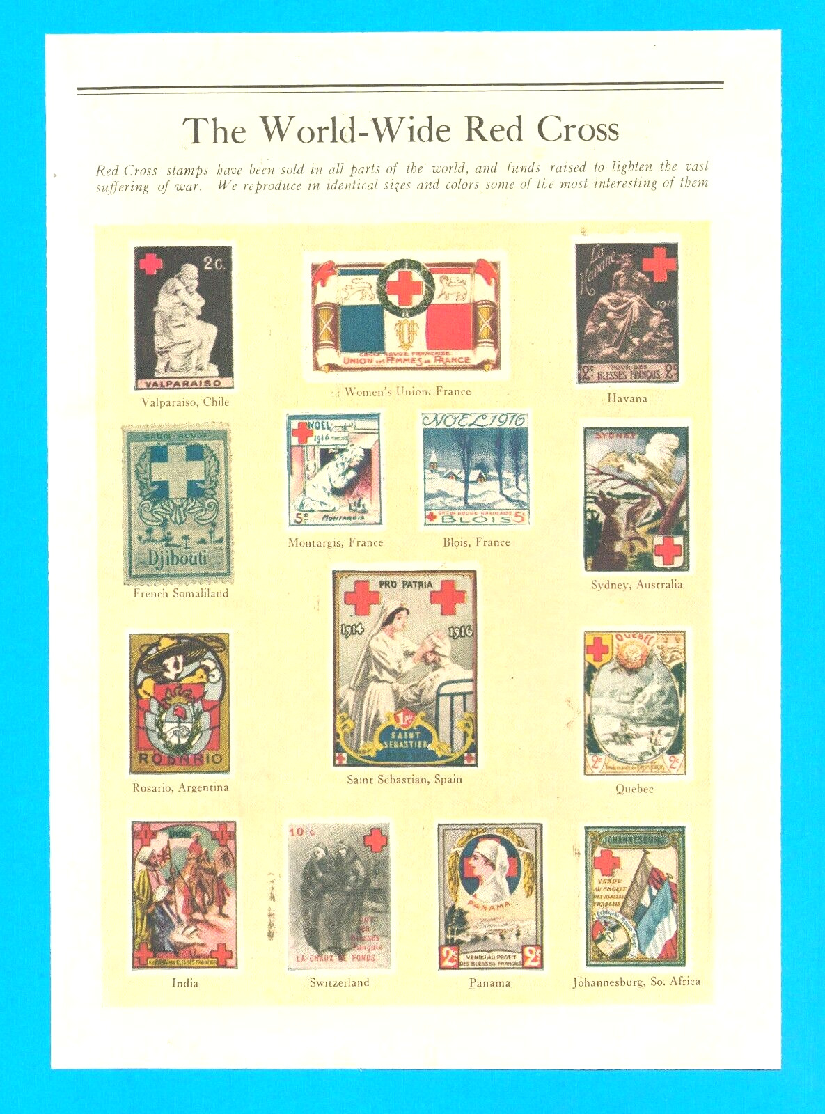 1918 RED CROSS STAMPS from WWI The Great War art print