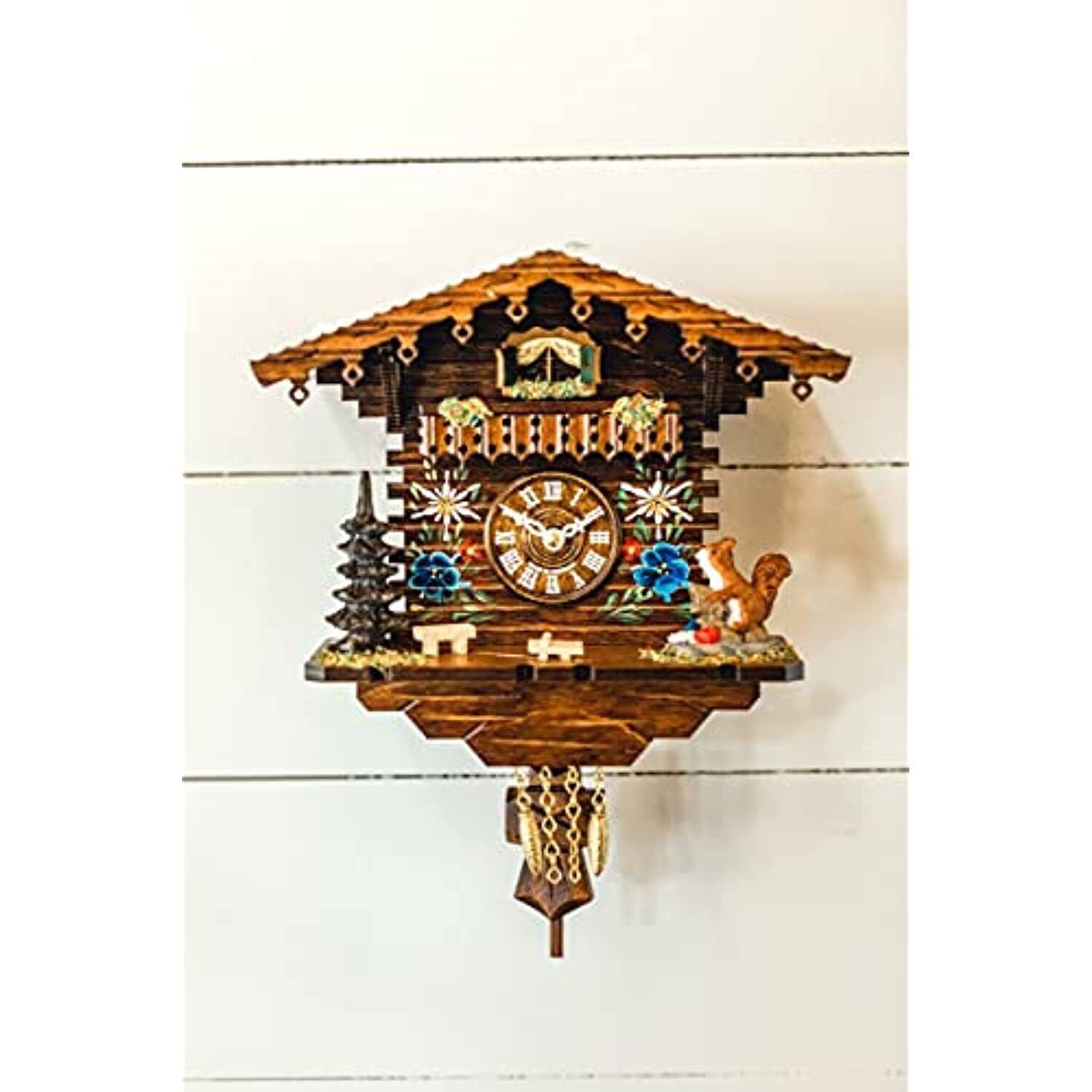 Hermle 71000 Edelweiss Hand Painted Quartz Cuckoo Clock with Squirrel