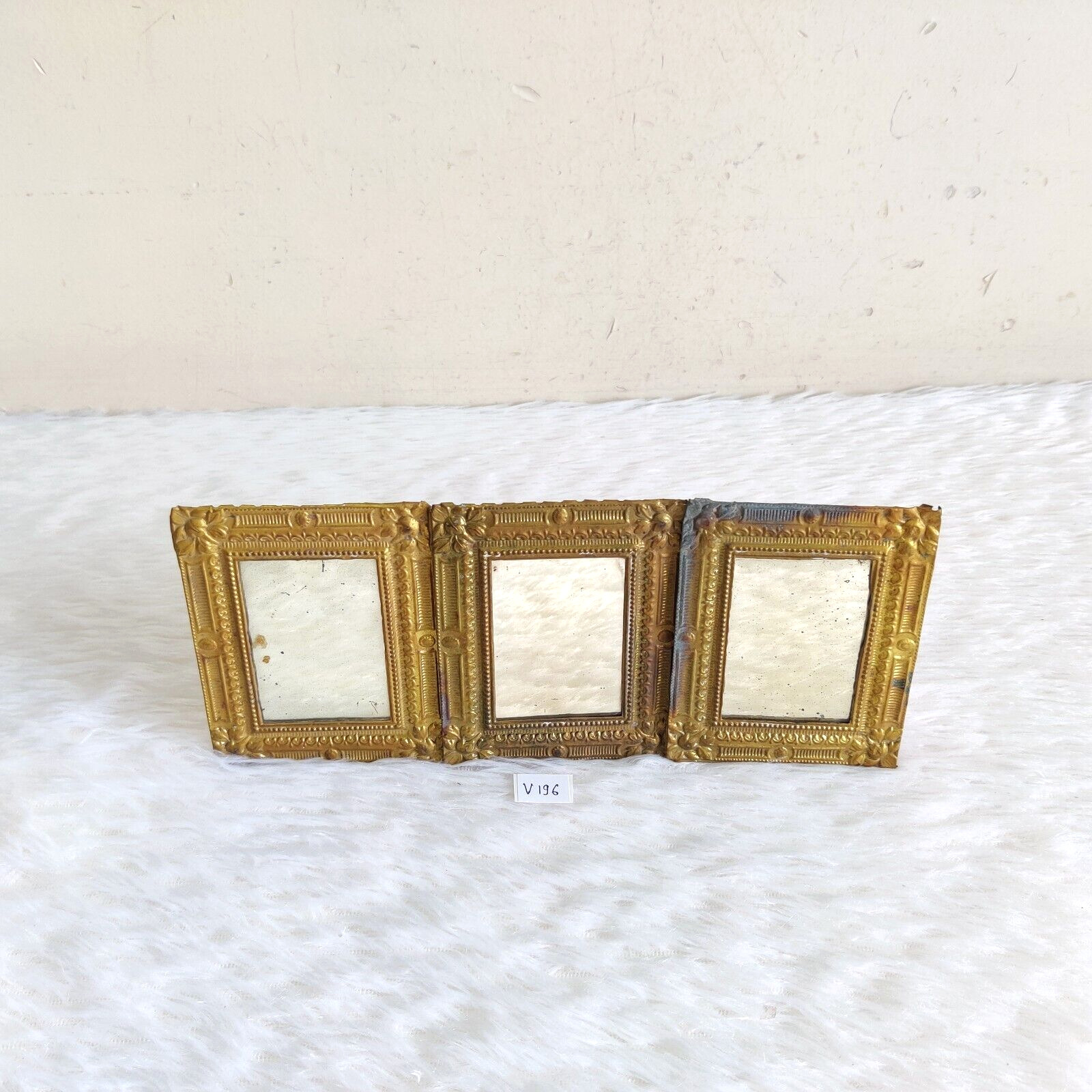 1940s Vintage Glass Mirror Tin Frame Old Vanity Decorative Collectible 3Pcs V196