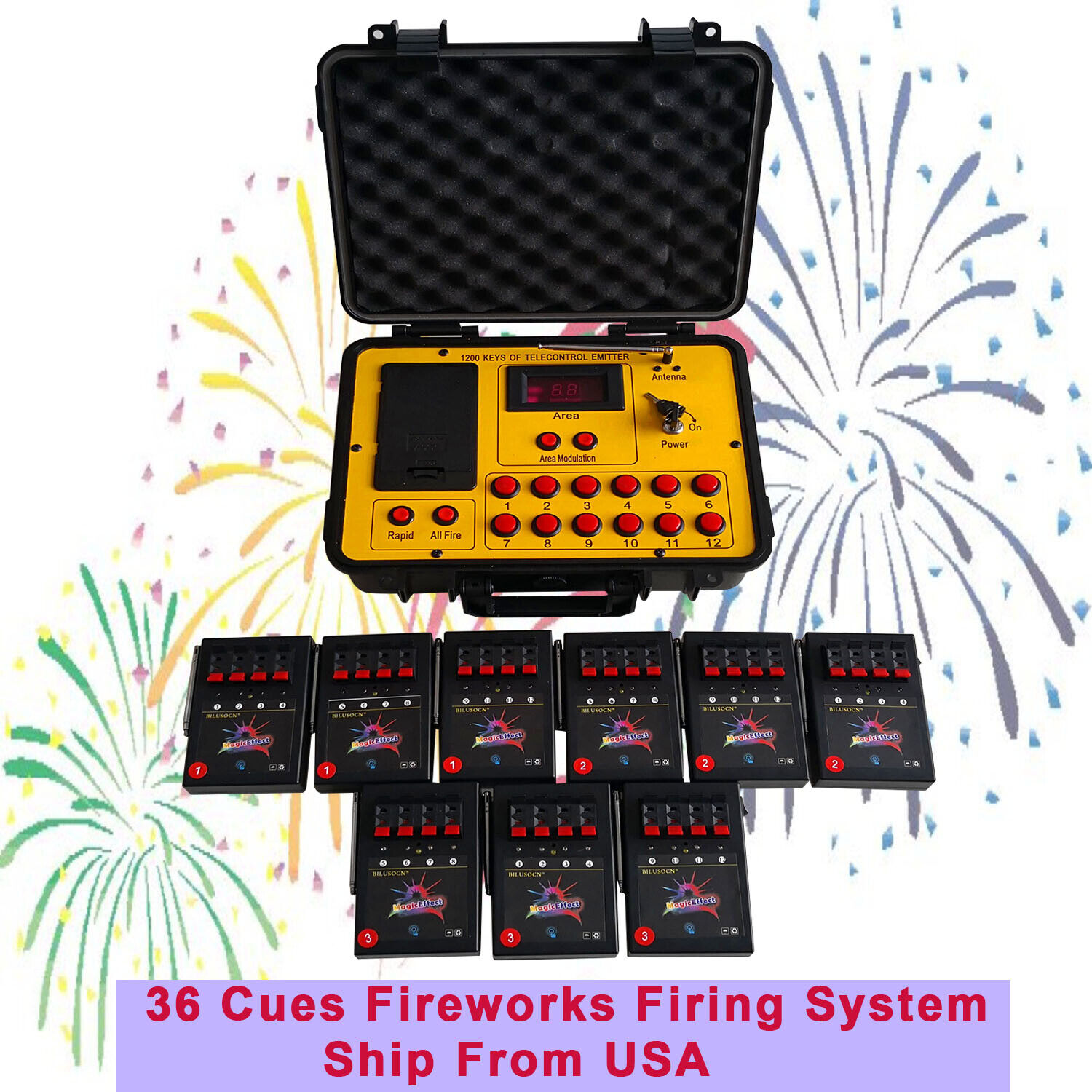 Bilusocn 500M distance+36 Cues Fireworks Firing System remote Control Equipment