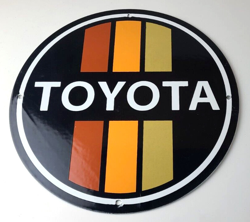 Vintage Toyota Sign - Porcelain Metal Automobile Dealer Service Gas Pump Sign